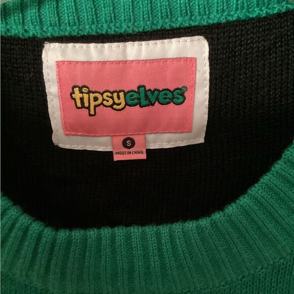 TIPSY ELVES SZ SMALL UGLY CHRISTMAS SWEATER ELECTROCUTED CAT - Picture 7 of 8